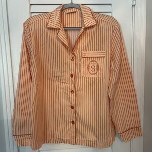 Taylor Swift Cream and Rust-Striped Button Shirt